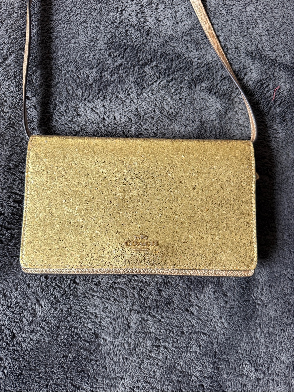 COACH Gold Glitter Crossbody Wallet Bag